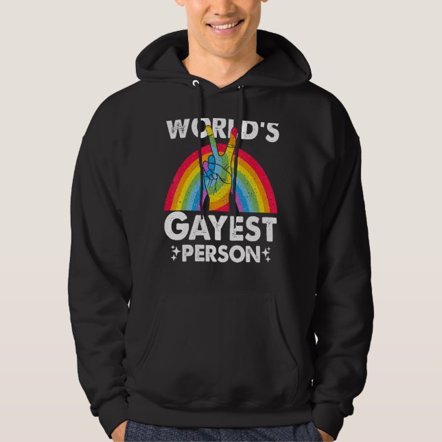 Veste À Capuche Worlds Gayest Person Fier Mois Gay pride Rainbow (Devant)
