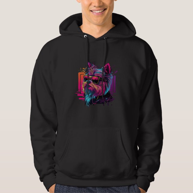 Veste À Capuche Yorkshire Terrier s Synthwave Sunset Aesthetic (Devant)