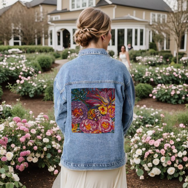 Veste de jean en denim Fleurs florales (Mariage Retour)