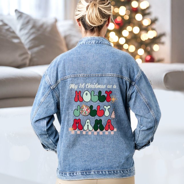 Veste Denim de Noël Holly Jolly Mama (Holly Jolly Mama Text Christmas Denim Jacket)