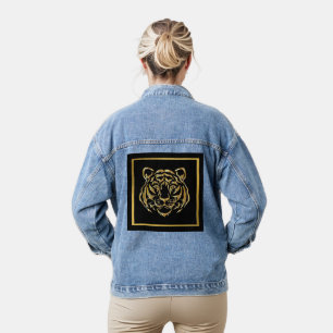 Veste Denim Face Tiger Métallurgique Or