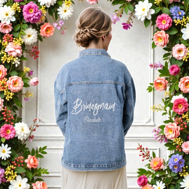 Veste Denim Mariage à script blanc Bridesmaid (Créateur téléchargé)