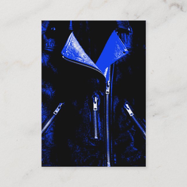Veste en cuir bleu carte de visite noir chubby (Devant)