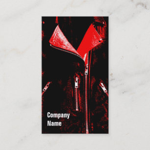 Veste en cuir rouge carte de visite noir côté