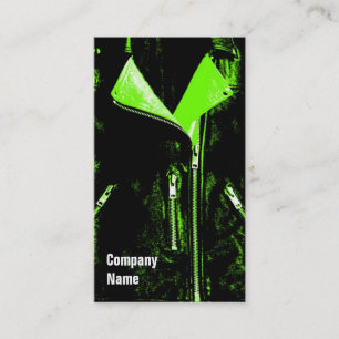 Veste en cuir Vert carte de visite noir côté