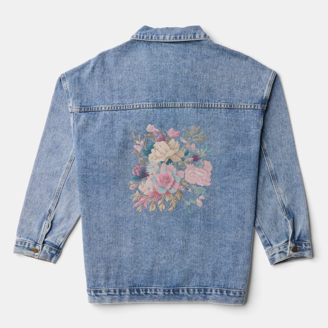 Veste en denim Art Fleur sauvage esthétique (Verso)