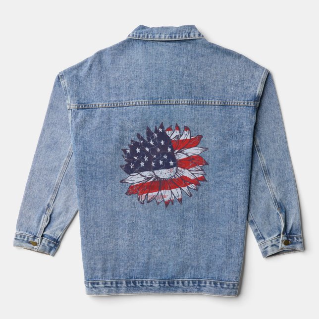 Veste Jean rouge, blanc et bleu Fleur (Verso)