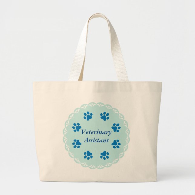 Vet Assistant Blue Lace 8/Blue Paw Prints #2 Large Tote Bag (Front)