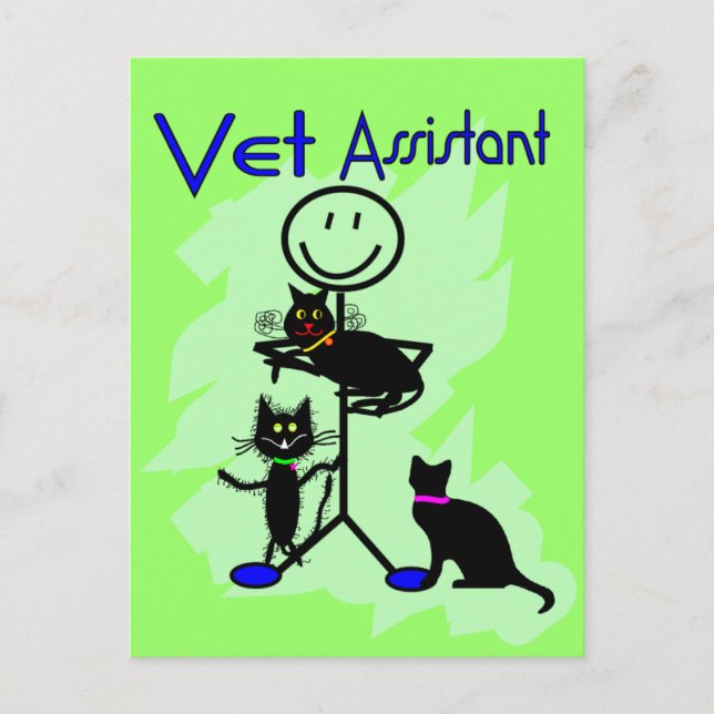 Vet Assistant Stick Person With Black Cats Postcard (Front)