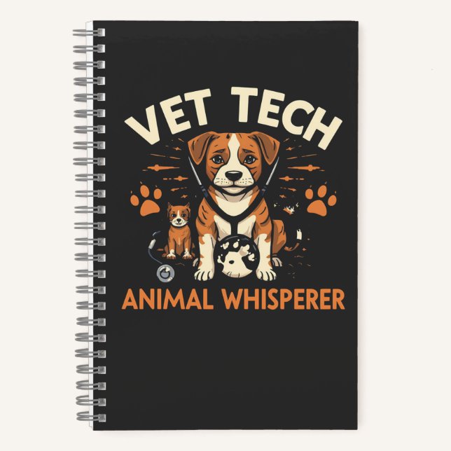 Vet Tech Animal Whisperer Cute Puppy Stethoscope Notebook (Front)