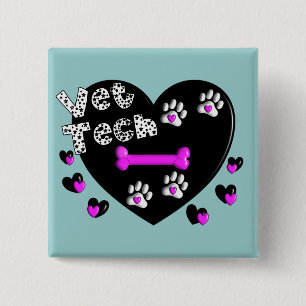 Vet Tech BLACK AND WHITE HEARTS 2 Inch Square Button