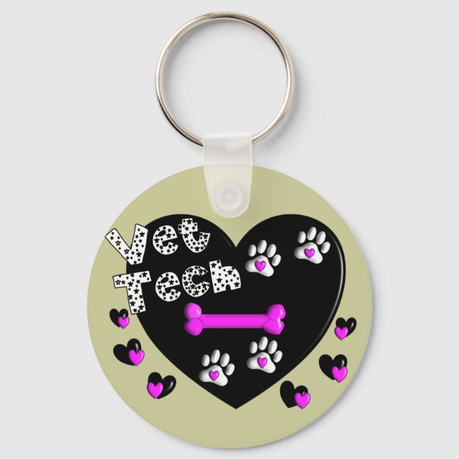 Vet Tech BLACK AND WHITE HEARTS Keychain (Front)