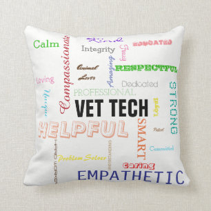 Vet Tech Gift Attributes Traits Bright Typography Throw Pillow