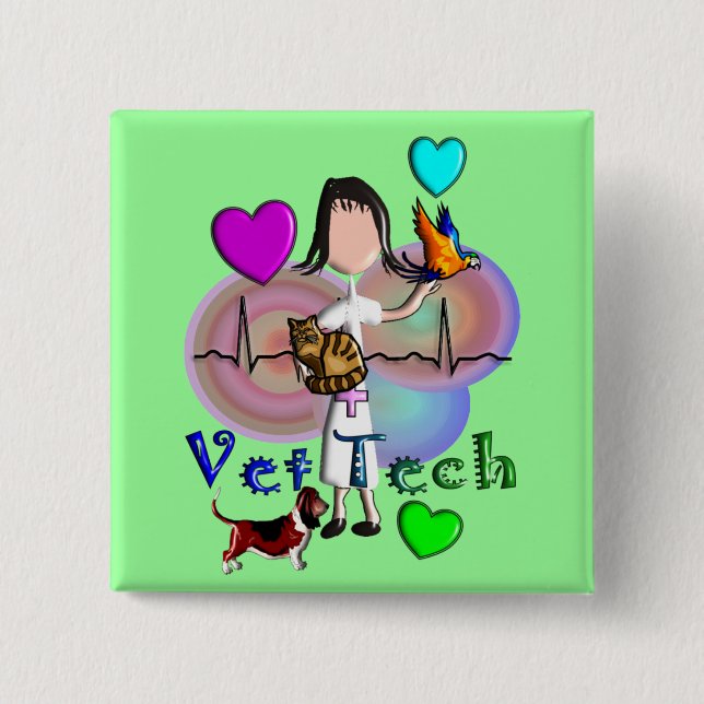 Vet Tech Gifts Unique Embossed Style Graphics 2 Inch Square Button (Front)
