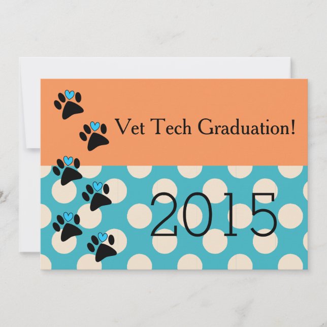 Vet Tech Graduation Invitations Orange and Blue (Front)