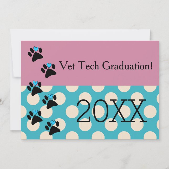 Vet Tech Graduation Pink and Blue Invitation (Front)