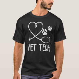 Vet Tech Love Animals Love And Care Paw Print Stet T-Shirt
