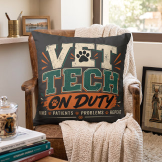Vet Tech On Duty Funny Veterinary Technician Throw Pillow