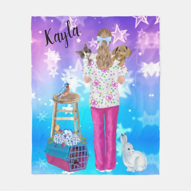 Vet Tech Personalized Cat, Dog, Bird, Bunny Fleece Blanket (Front)