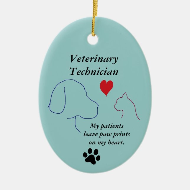 Vet Tech - Personalized Paw Prints on My Heart #2 Ceramic Ornament (Front)
