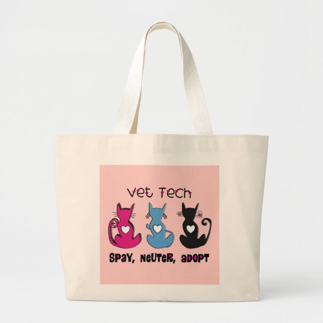 Vet Tech SPAY NEUTER ADOPT Black Cats Design Large Tote Bag (Front)