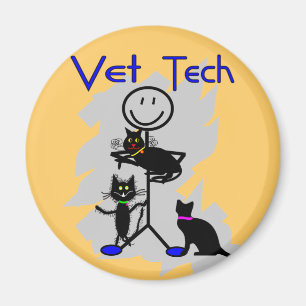Vet Tech Stick Person With Black Cats Magnet