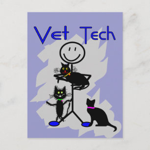 Vet Tech Stick Person With Black Cats Postcard