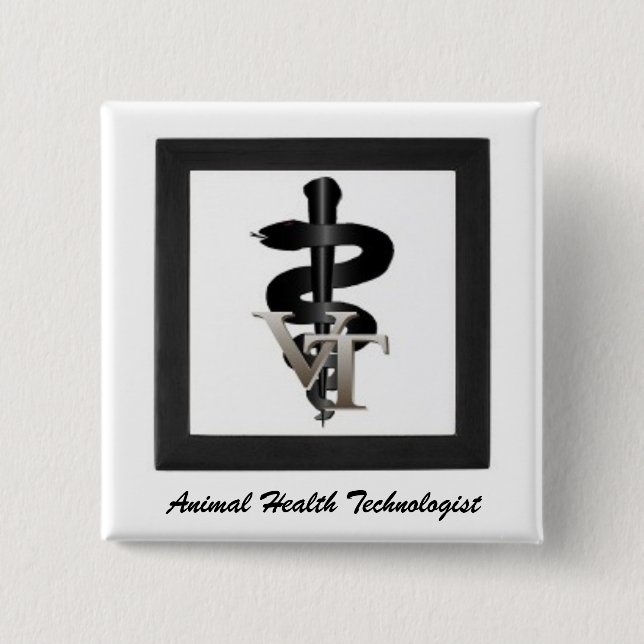 Vet-tech-symbol, Animal Health Technologist 2 Inch Square Button (Front)