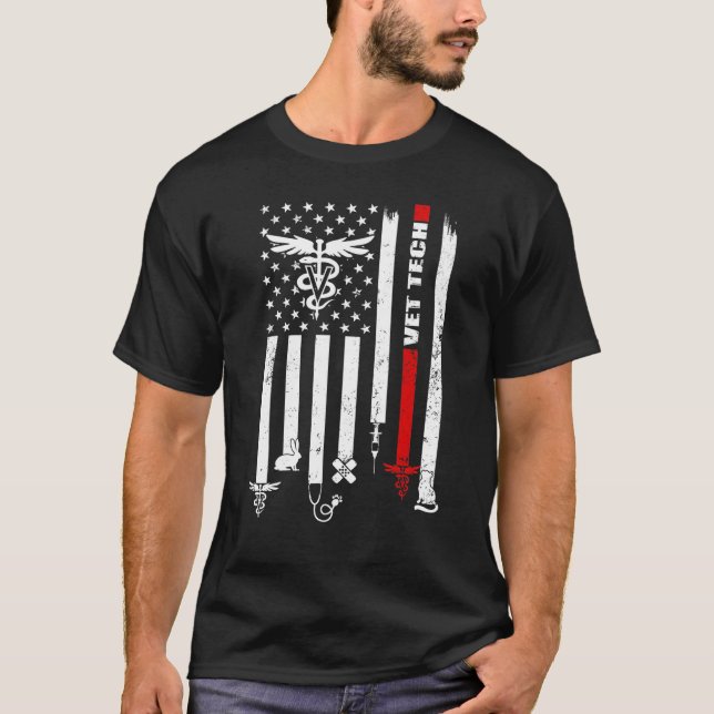 Vet Tech Usa Flag Pets Veterinarian Technician T-Shirt (Front)