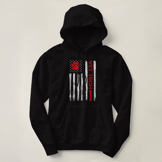 Vet Tech Veterinary Veterinarian American Flag Paw Hoodie (Design Front)