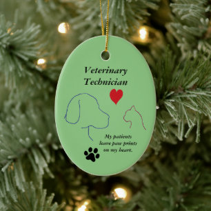 Vet Technician - Paw Prints on My Heart #2 Green Ceramic Ornament