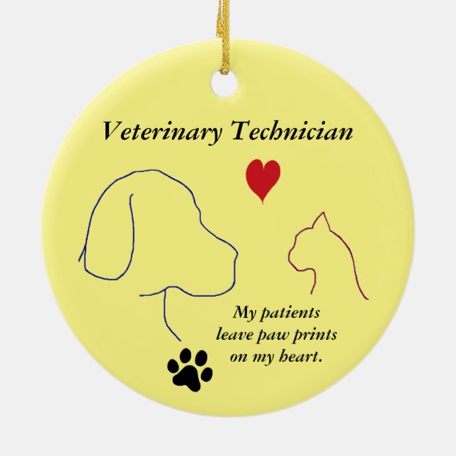 Vet Technician - Paw Prints on My Heart #2-Yellow Ceramic Ornament (Back)