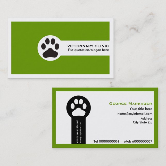Vet/Vétérinaire Clinique minimaliste cartes de vis (Devant / Derrière)