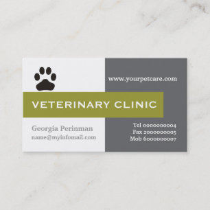 Vet/Veterinary Clinic paw olive green eye-catching Business Card