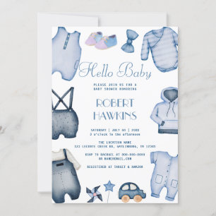 Vêtements Boho bleu Boy Baby shower Invitation