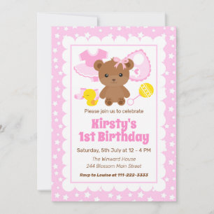 Vêtements d'ours en peluche fille rose Invitation 