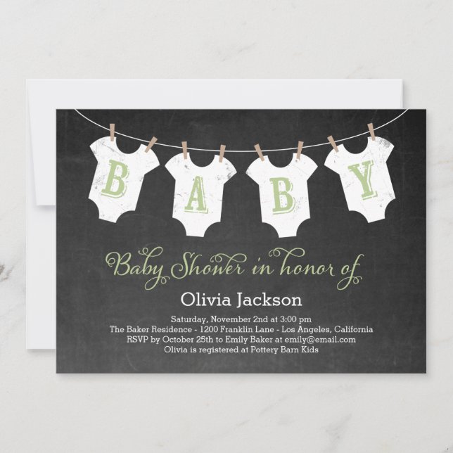 Vêtements Garland Baby shower Invitation - Sage (Devant)