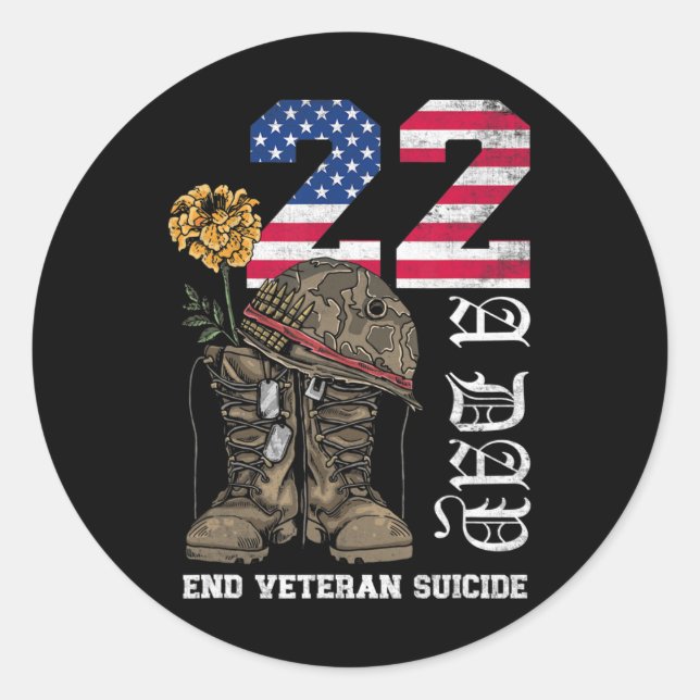 Veteran 22 A Day Take Their Lives End Veteran Suic Classic Round Sticker (Front)