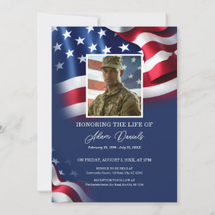 Veteran American Flag Funeral Memorial Photo Invitation