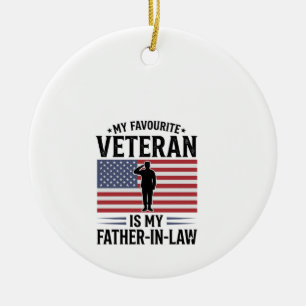 Veteran Father In Law Patriotic Vintage Quote Desi Ceramic Ornament