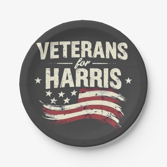 Veteran for Harris Kamala Harris Army Election Paper Plate (Front)