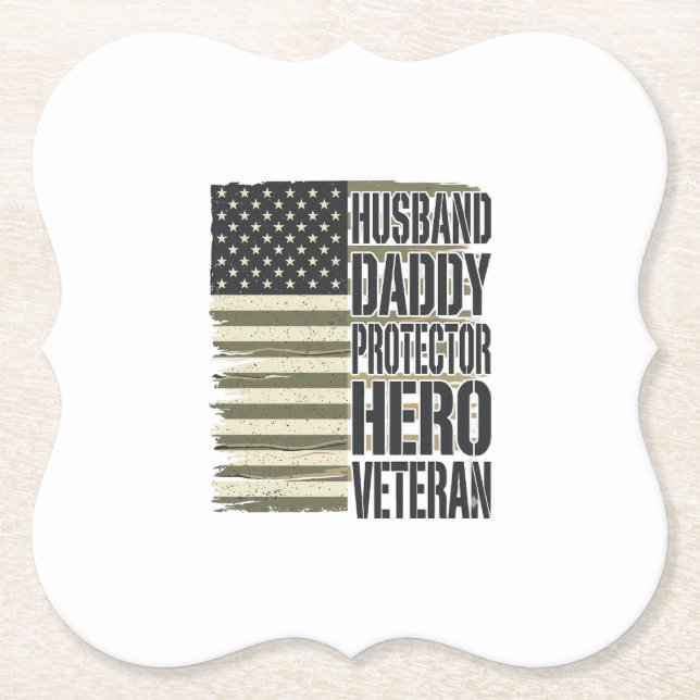 Veteran Husband Daddy Protector Hero Flag Shirt De Paper Coaster (Front)