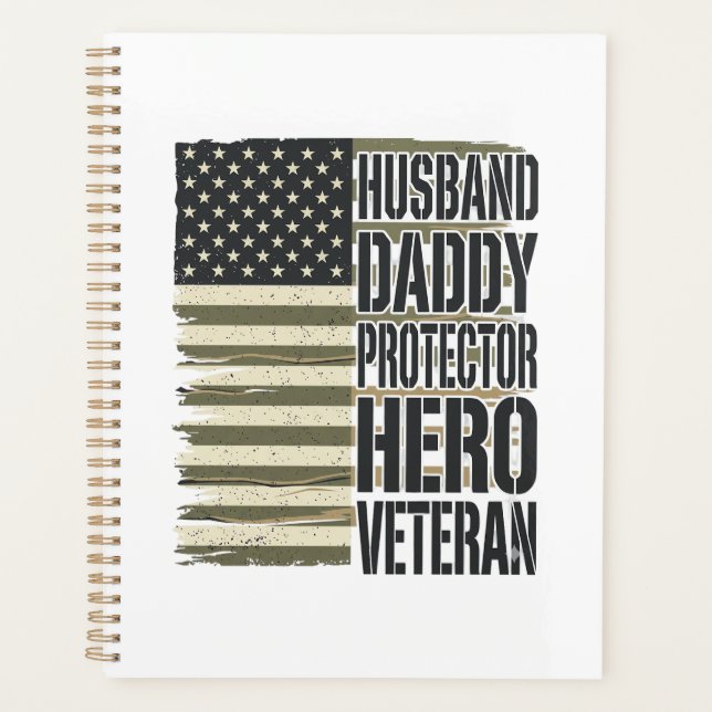 Veteran Husband Daddy Protector Hero Flag Shirt De Planner (Front)