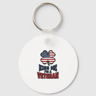 Veteran Kiss Me Patriotic Clover Vintage Shirt_1 Keychain