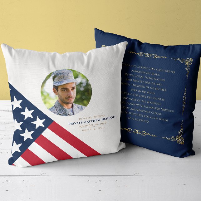 Veteran Memorial Photo Stars Stripes Throw Pillow (Creator Uploaded)
