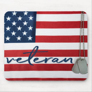 Veteran Military Dog Tags on American flag Mouse Pad