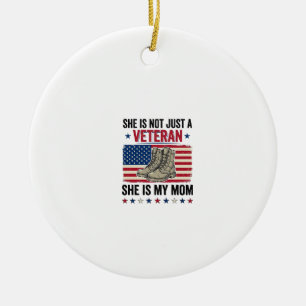 Veteran Mom Patriotic Military Boots Shirt Design_ Ceramic Ornament