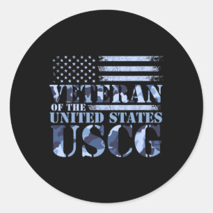 Veteran Of The United States Uscg Camo America Fla Classic Round Sticker