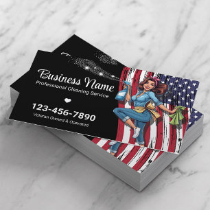 Veteran Owned House Cleaning Service Black Business Card