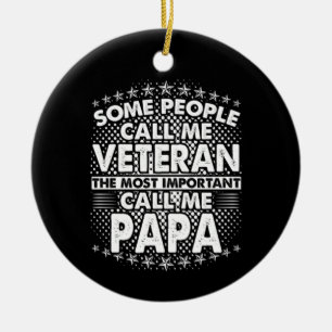 Veteran Papa Patriotic Military Tribute Ceramic Ornament
